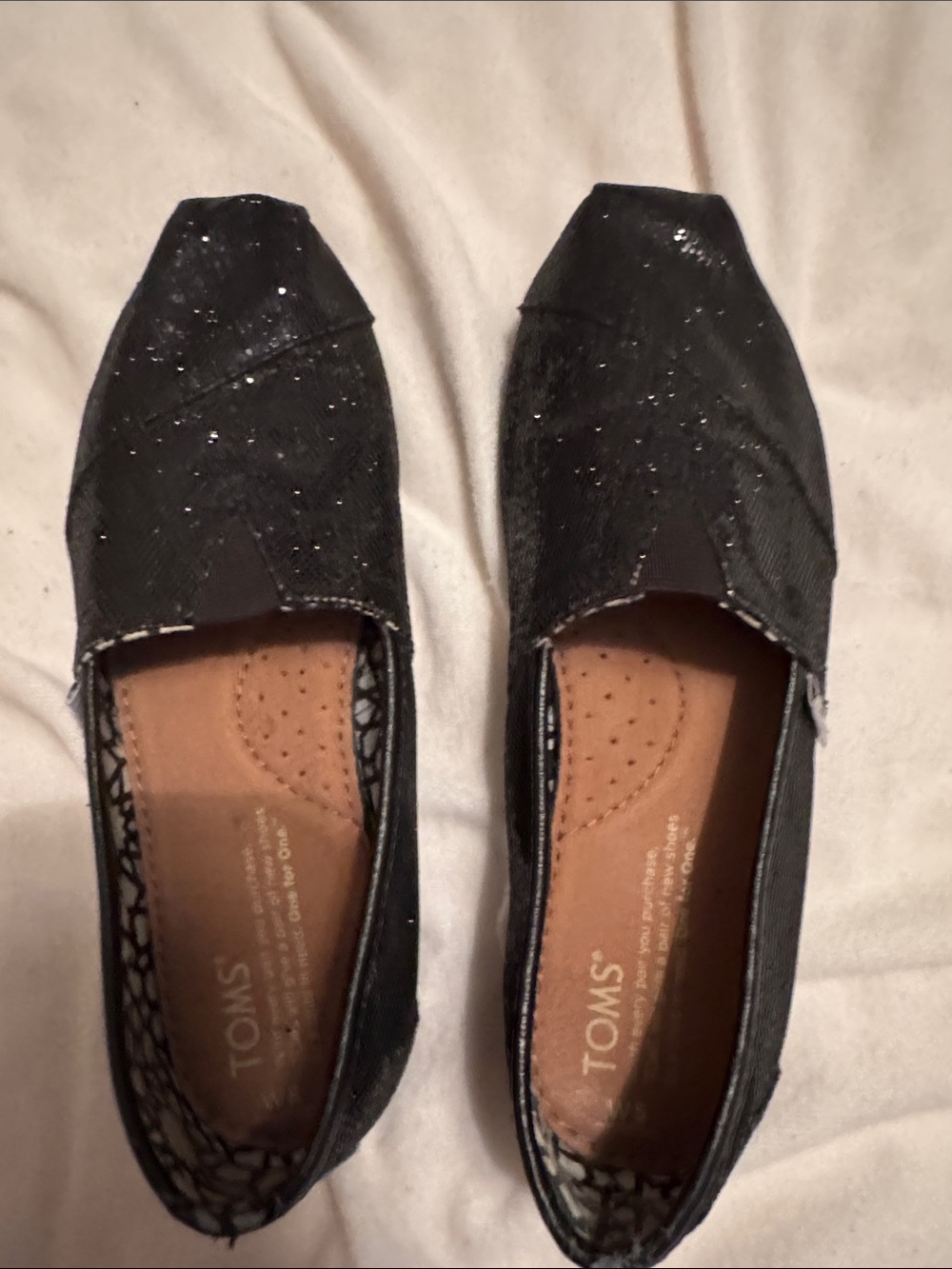 TOMS Black Glitter Canvas Slip-On Flats
